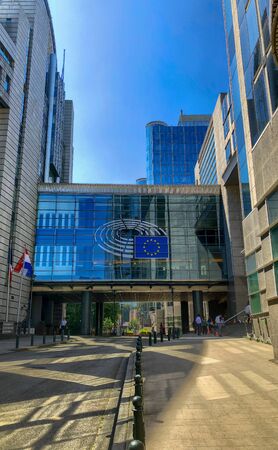 Brussels, Belgium, June, 2019, Modern building of European Parliament and Office buildings in the European district in Belgium, Europeのeditorial素材