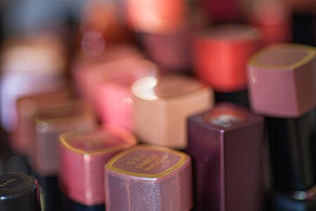Selective Focus Image Of Collection of various lipsticks beauty makeup