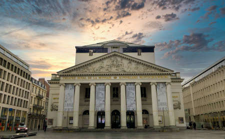 Brussels, Belgium, May 2019, the opera house in Brussels, The Koninklijke Muntschouwburg or de Munt in Dutch, or Theatre Royal de la Monnaie, la Monnaie, in French.のeditorial素材