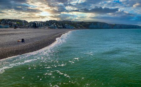 Dramatic sunset over the beach and the sea. High quality photo