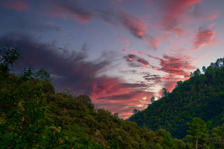 A red white and blue sky in the background. High quality photoの写真素材