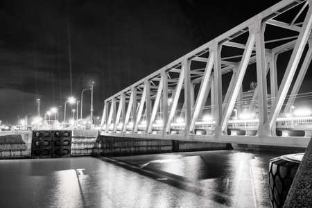 Modern harbor by the river and bridge. High quality photoの写真素材