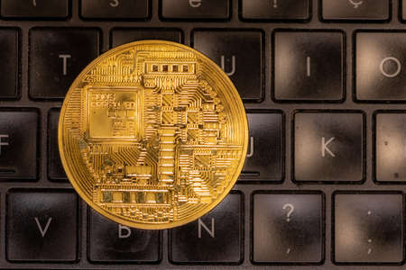 Bitcoin and computer - business technology background. High quality photoの写真素材