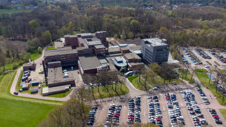 Turnhout, Belgium, 27 April 2021, Bird eye aerial view of the AZ Sint Jozef hospital in the City of Turnhout, Belgium, taken with a drone. High quality photoのeditorial素材