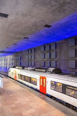 Antwerp, Belgium, 3 march 2022, A train arriving at platform of the Antwerpen-Central Railway...