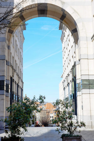 Brussels, Belgium, 30th of March, 2017, Captured through a grand archway, this image provides a...
