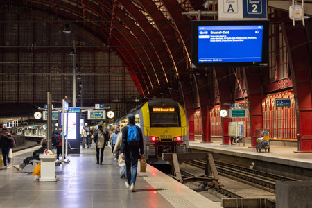 Antwerp, Belgium, January 25th, 2024, This image captures the essence of the evening rush hour at...