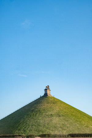 Waterloo, Brussels, Belgium, 11th of May, 2024, A stunning photo of the historic Lions Mound at the Waterloo battlefield, taken at sunset time, is truly captivatingのeditorial素材