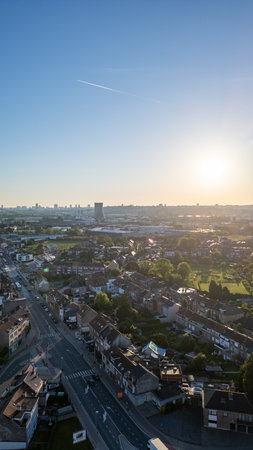 Bergensesteenweg, Sint-Pieters-Leeuw, Brussels, Belgium, 18th of May, 2024, This vertical aerial...