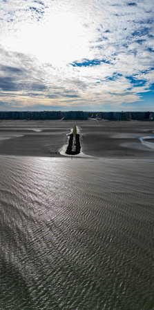 Nieuwpoort, Belgium, October 5th, 2024, A stunning view of a calm coastline against a vibrant sky, showcasing natural beauty in all its gloryの写真素材