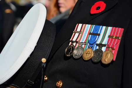 Remembrance Day, November 11th,2014, Victoria BC, Canada.Honoring lost lives of Canadas fallen soldiers.のeditorial素材
