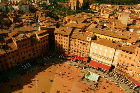 Siena Italy and Il Campo seen from the bell tower.のeditorial素材