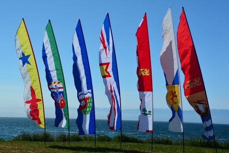 Colorful banners flapping in the wind.のeditorial素材