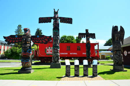 Totems in Duncan BC,Canada.Duncan BC on Vancouver island is known for its totem poles.A marked...