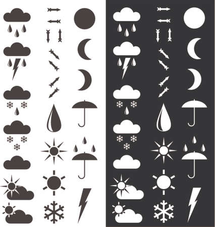 Symbols for the indication of weather. A vector illustration. A dark and light background.のイラスト素材