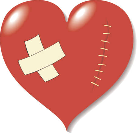 Wound on heart from love. A vector illustration. It is isolated on a white background.のイラスト素材
