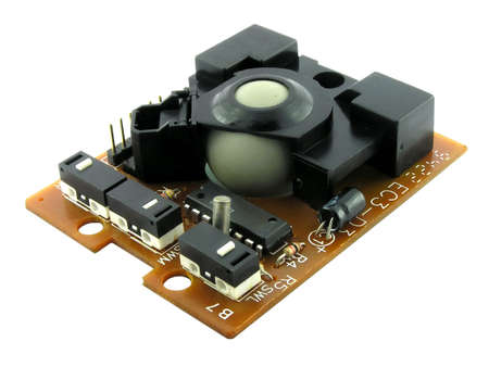 The computer mouse inside. A close up. It is isolated on a white background.
