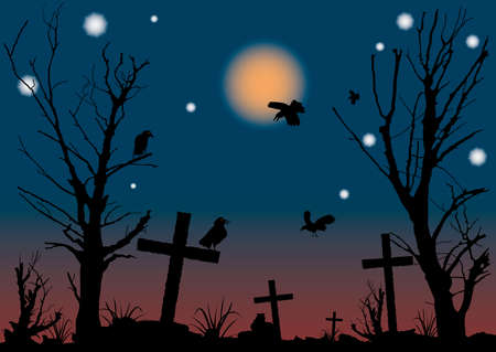 Halloween night scene. A vector illustration.のイラスト素材