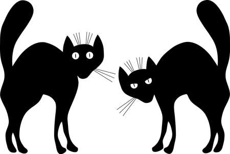 Two black cats. A vector illustration. Contour.のイラスト素材