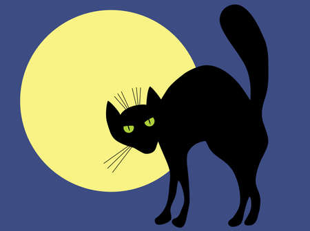 Black cat and moon. A vector illustration.のイラスト素材