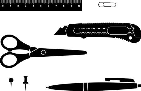 Set of office tools. A contour. A vector illustration.のイラスト素材