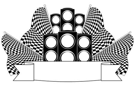 Traffic lights on finish. Vector illustration. Black-and-white contour.のイラスト素材