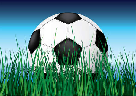 Soccer ball on grass. Vector illustration. Close-up.のイラスト素材