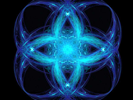Blue geometric ornament. Abstract background. Raster fractal graphics.
