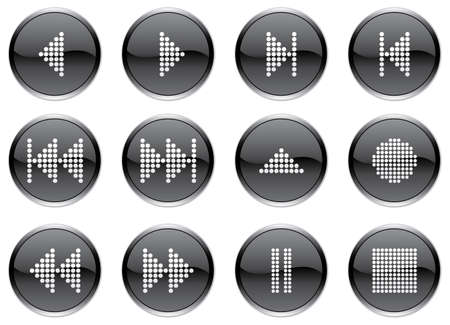 Multimedia navigation buttons set. White - black palette. Vector illustration.のイラスト素材