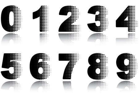 Digits set. Halftone black-and-white vector illustration on white background.のイラスト素材