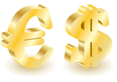 Dollar and euro money 3d symbols. Vector illustration. Set elements for you design. Isolated on white.のイラスト素材