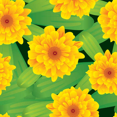 Abstract flowers background. Seamless. Orange - green palette. Vector illustration.のイラスト素材
