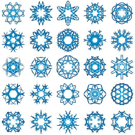 Set of 25 a six-rays crystal gradient snowflakes. Vector illustration on white background.のイラスト素材