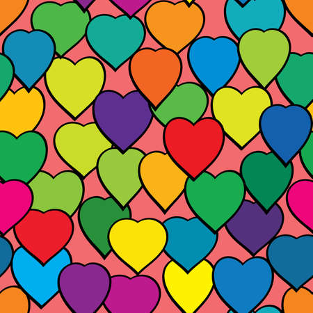Valentine's day abstract seamless background with multicolor hearts. Vector illustration.