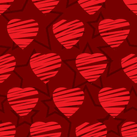 Valentine's day abstract seamless background with red hearts. Vector illustration.のイラスト素材