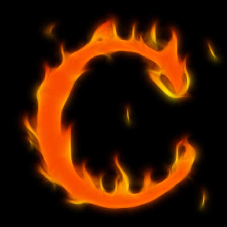 Abstract symbol of alphabet. Flame-simulated on black background.の写真素材