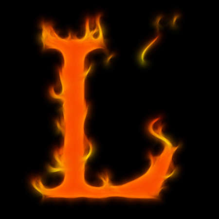 Abstract symbol of alphabet. Flame-simulated on black background.の写真素材