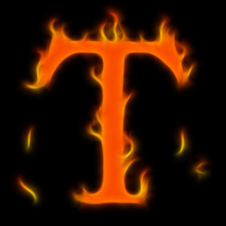 Abstract symbol of alphabet. Flame-simulated on black background.の写真素材