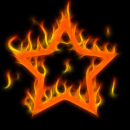 Abstract symbol of star. Flame-simulated on black background.の写真素材