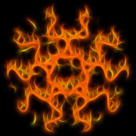 Abstract of mystery pentagram-symbol. Flame-simulated on black background.の写真素材