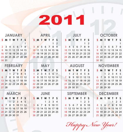 Calendar grid of 2011 year with light abstract graphics on background for your design. English variant.  illustration.のイラスト素材