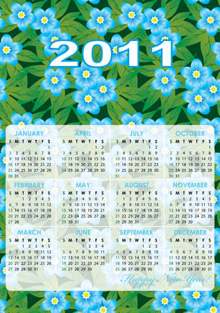 Calendar grid of 2011 year on spring-flowers abstract background. English variant.   illustration  のイラスト素材