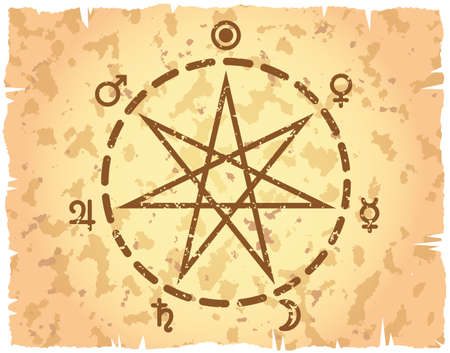 Weekday heptagram on abstract background of retro-styled paper sheet.  illustration.