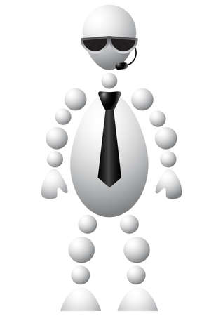 Man in black glasses and tie with microphone. Abstract 3d-human series from balls. Variant of white isolated on white background. A fully editable vector illustration for your design.のイラスト素材