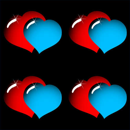 Valentine's day abstract elegance black background with red and blue glass hearts. Seamless pattern. Vector illustration.のイラスト素材