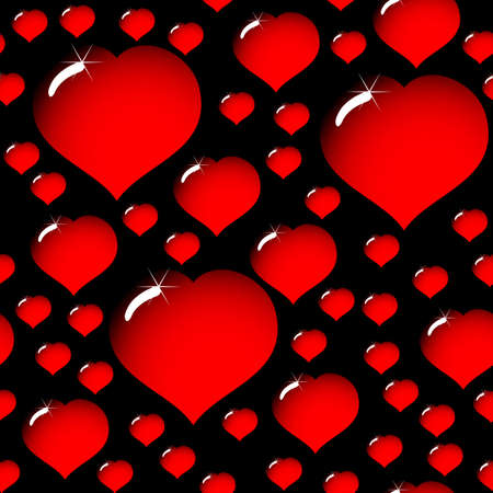 Valentine's day abstract elegance black background with red glass hearts. Seamless pattern. Vector illustration.のイラスト素材