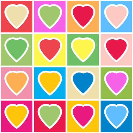 Valentine's day abstract background with multicolor hearts on grid. Seamless pattern. Vector illustration.のイラスト素材
