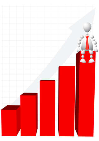 Man sits on top of red diagram. Abstract 3d-human series from balls. Variant of white isolated on white background. のイラスト素材