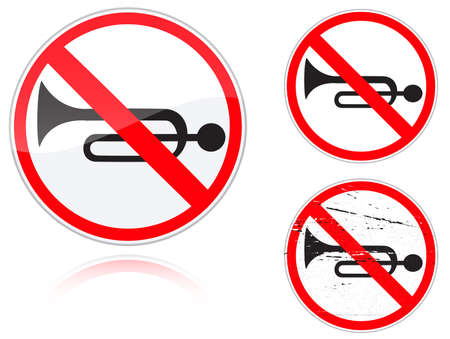 Set of variants a Sound signals is forbidden road sign isolated on white background. Group of as fish-eye, simple and grunge icons for your design. Vector illustration.のイラスト素材