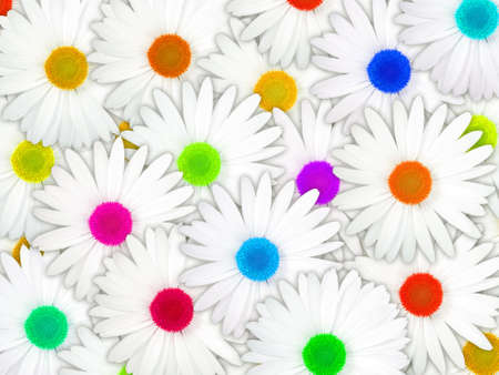 Abstract background of white flowers with motley center for your design. Close-up. Studio photography.の写真素材